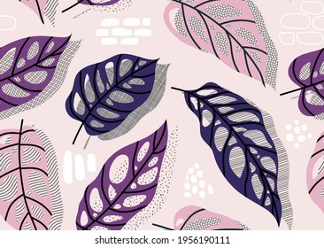 Seamless pattern with abstract leave. Creative floral surface design. Vector background