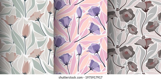 Seamless pattern with abstract leave. Creative floral surface design. Vector background.