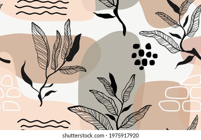 Seamless pattern with abstract leave. Creative floral surface design. Vector background.