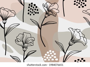 Seamless pattern with abstract leave  and flower. Creative floral surface design. Vector background.