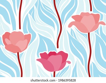 Seamless pattern with abstract leave  and flower. Creative floral surface design. Vector background.