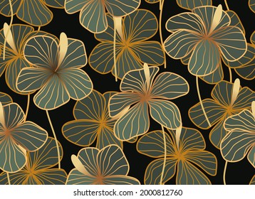 Seamless pattern with abstract leave  and flower. Creative floral surface design. Vector background.