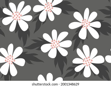 Seamless pattern with abstract leave  and flower. Creative floral surface design. Vector background.