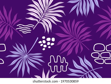 Seamless pattern with abstract leaves. Creative floral surface design. Vector background.