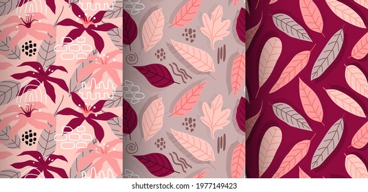 Seamless pattern with abstract leaves. Creative floral surface design. Vector background.