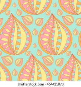 Seamless pattern of abstract leaves. Doodle style. Template design can be used for 
packaging, invitations, textiles.