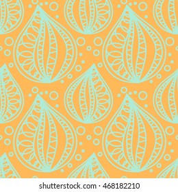 Seamless pattern of abstract leaves. Doodle style. Template design can be used for packaging, invitations, textiles.
