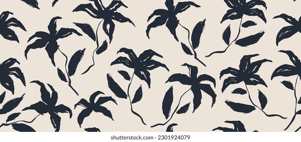 seamless pattern with abstract leaves and flower.