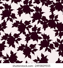 Seamless pattern of abstract leaves and flower. back floral leaf shape organic on white background. black silhouette botanical african