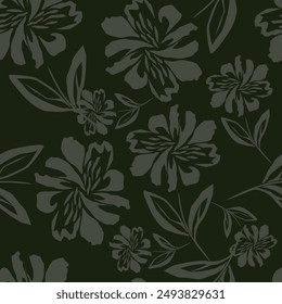 Patrón sin costuras de hojas y flores abstractas. forma de hoja floral trasera orgánica sobre fondo blanco. silueta negra botánica africana
