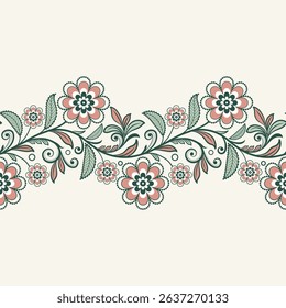 Seamless pattern of abstract leaves and flower. back floral leaf shape organic on white background. flower motif branches leaves wallpaper seamless background border.
