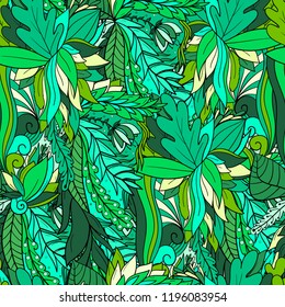 
Seamless pattern with abstract leaves and flowers