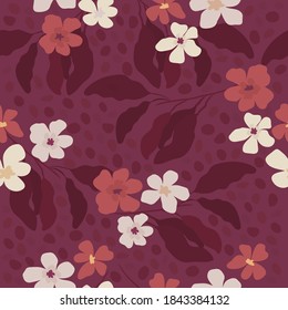 Seamless pattern with abstract  leaves and flowers. Wallpaper, print, wrapping paper, textile design. Vectors illustration.