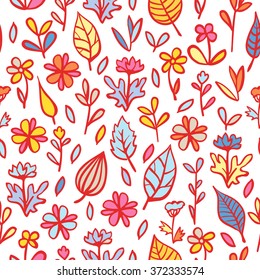 Seamless pattern with abstract leaves and flowers