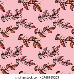 Seamless pattern of abstract leaves. Graphic background in the style of hand drawn. Design for textiles, bedding, paper, wallpaper, packaging. Vector graphics. Doodle illustration.