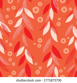 Seamless pattern of abstract leaves. Graphic background in the style of hand drawn. Design for textiles, bedding, paper, wallpaper, packaging. Vector graphics. Doodle illustration.