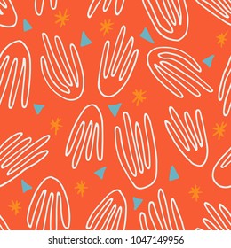 The seamless pattern with abstract leaves. Hand drawn repeat background for your designs. Can be used for paper, branding, packaging, fabric, decor, posters, cards, etc.