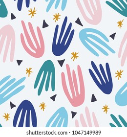 The seamless pattern with abstract leaves. Hand drawn repeat background for your designs. Can be used for paper, branding, packaging, fabric, decor, posters, cards, etc.