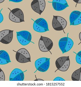 Seamless pattern of abstract leaves. Hand drawn vector illustration on a white background.