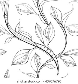 Seamless pattern of abstract leaves. Hand drawn Vector illustration in zentangle style. Sketch for wallpaper, pattern fills, coloring books