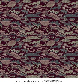 Seamless pattern abstract leaves. nature scandinavian style background. Nursery decor trend of the season brown auburn Umber Henna Burnt Ochre Rust. Can be used for Gift wrap fabric wallpapers. Vector