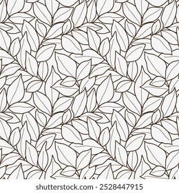 Seamless pattern with abstract leaves silhouette. Gray background with leaves. Vintage hand drawn wallpaper. Vector stock illustration.