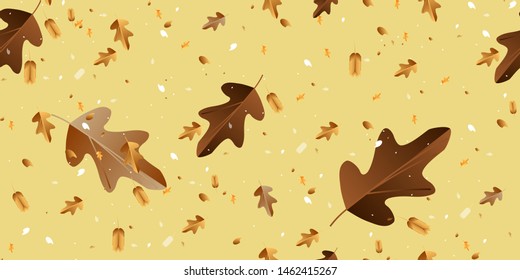 Seamless pattern abstract leaves of twigs and flowers on a dark background autumn orange yellow and brown for print web