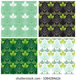Seamless pattern with abstract leaves. Vector graphic illustration for background, wallpaper. Set of images in green color.
