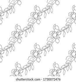 Seamless pattern with Abstract lemon fruit on branch. line drawing. - Vector illustration