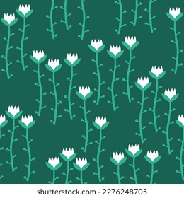 Seamless pattern with abstract lily flowers. Botanical print. Vector hand drawn illustration.