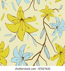 Patrón sin foco con flores de lirio abstractas para tu diseño