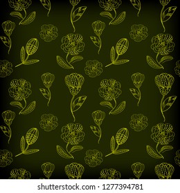 Seamless pattern abstract line flower and blossom. Hand drawn ornament vintage plant.