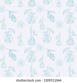 Seamless pattern abstract line flower and blossom. Hand drawn ornament vintage plant.
