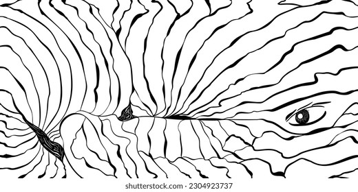Seamless pattern Abstract line zebra with human eyes surealism
