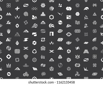 Seamless pattern with Abstract logos. Isolated on Black background