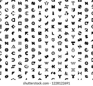 Seamless pattern with Abstract logos with letters. Isolated on White background
