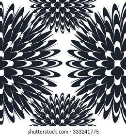 Seamless pattern with abstract lotus flowers in black and white.  Floral abstract monochrome repeating background.