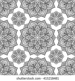 Seamless pattern of abstract mandala on a white background. Oriental ornament. Template for carpet, shawl, wallpaper, embroidery.