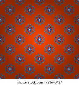 Seamless pattern abstract mandalas in white, orange and blue colors. A variety of shapes and floral elements. For desktop, Wallpaper for, trance, meditation, serene paints combinations. Vector sketch.