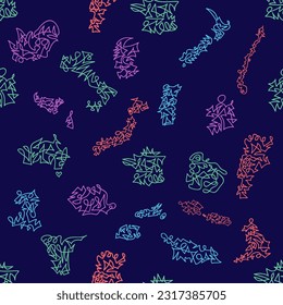 Seamless pattern with an abstract map of rugby tournament participants, each map in color of its pool. Vector seamless pattern.