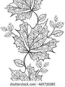 Seamless pattern of abstract Maple leaves. Hand drawn Vector illustration in zentangle style. Sketch for wallpaper, coloring books, pattern fills. Autumn collection