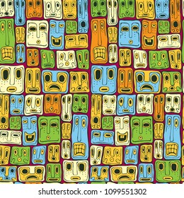 Seamless pattern of abstract masks. Tribal art boho print. 