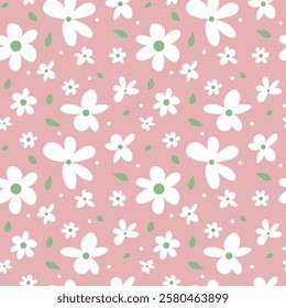 Seamless pattern with abstract meadow daisy flowers. Minimalistic botanical background for fashion, textile design, fabric, clothing and wrapper, eps 10