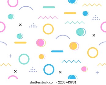 Seamless pattern. Abstract memphis background. Endless texture. Colorful pattern from geometric shapes in Memphis 80s-90s style. Cartoon background or kids elements.