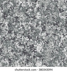 Seamless pattern. Abstract military camouflage background. Gray color for urban streets. Made from geometric square shapes. Vector illustration .