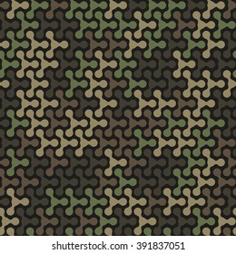 Seamless pattern. Abstract military or hunting camouflage background. Green and brown color. Made from geometric metaball shapes. Vector illustration. EPS10.