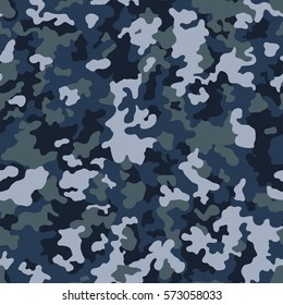 Seamless pattern. Abstract military or police camouflage background. Blue, gray, color. Vector illustration.