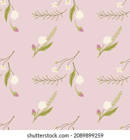 Seamless pattern with abstract modern flowers on pink background. For prints, backgrounds, wrapping paper, textile, linen, wallpaper, etc.