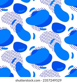 Seamless pattern with abstract modern graphic elements in blue. Dynamic color shapes and textures with smooth flowing shapes. Texture for the design of the background, flyer or presentation