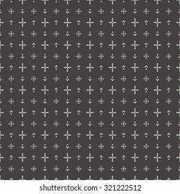 Seamless pattern. Abstract monochrome background. Modern stylish texture with regularly repeating geometrical shapes, crosses, rhombuses. Vector element of graphical design